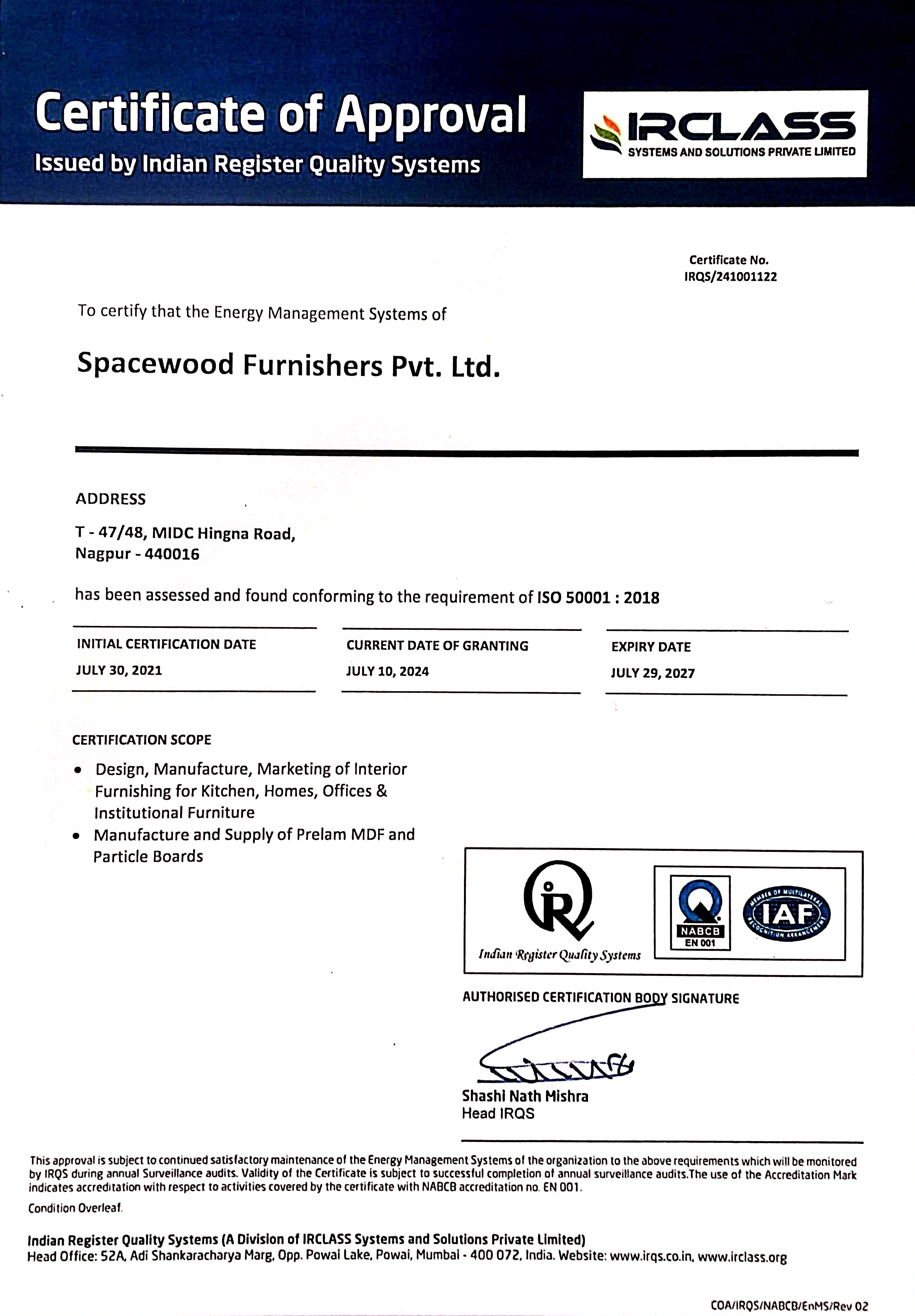 50001 certificate